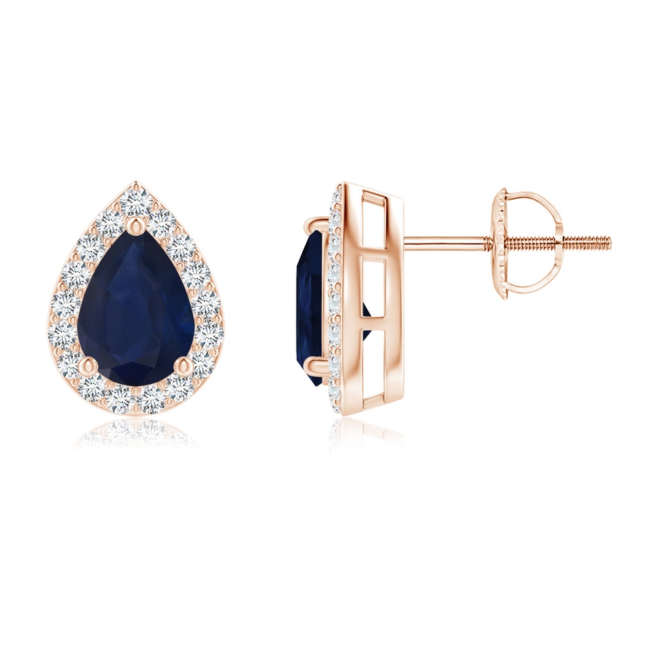 7x5mm A Pear-Shaped Sapphire Halo Stud Earrings in Rose Gold 