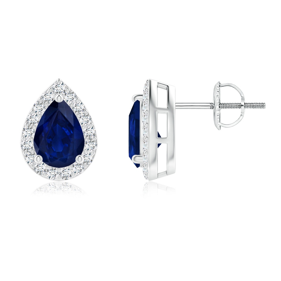 7x5mm AA Pear-Shaped Sapphire Halo Stud Earrings in White Gold 