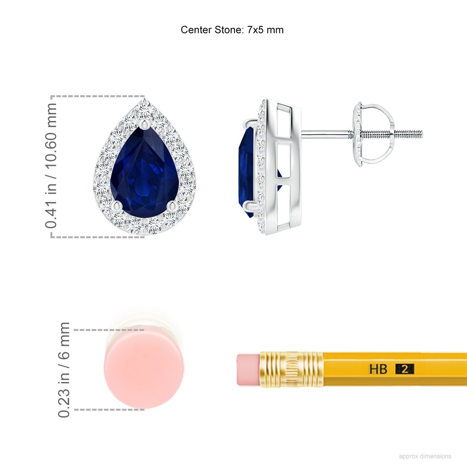 7x5mm AA Pear-Shaped Sapphire Halo Stud Earrings in White Gold ruler