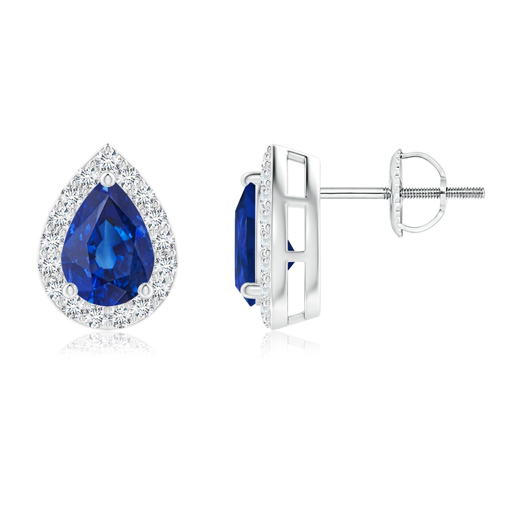 7x5mm AAA Pear-Shaped Sapphire Halo Stud Earrings in White Gold