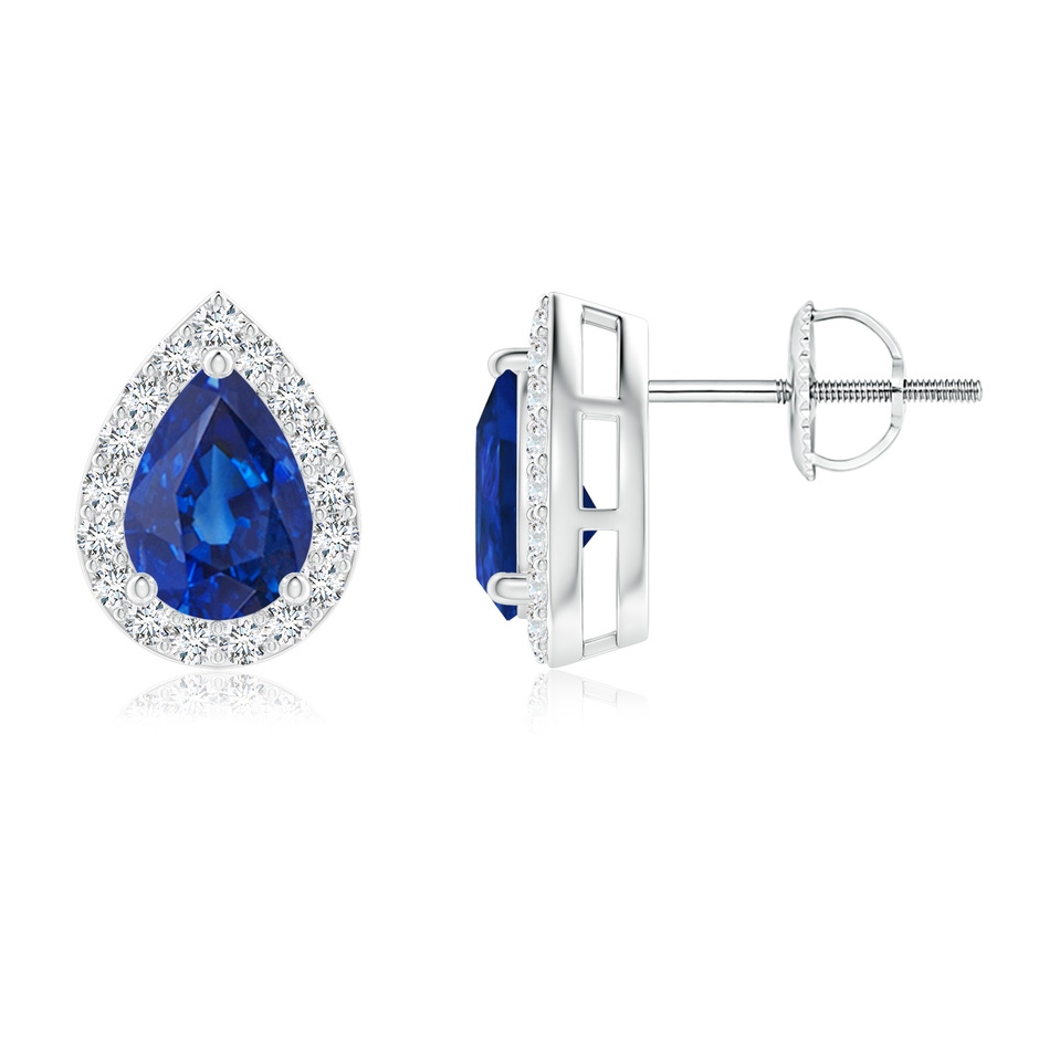 7x5mm AAA Pear-Shaped Sapphire Halo Stud Earrings in White Gold 