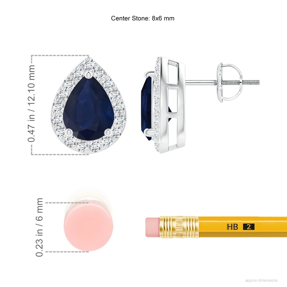 8x6mm A Pear-Shaped Sapphire Halo Stud Earrings in White Gold ruler