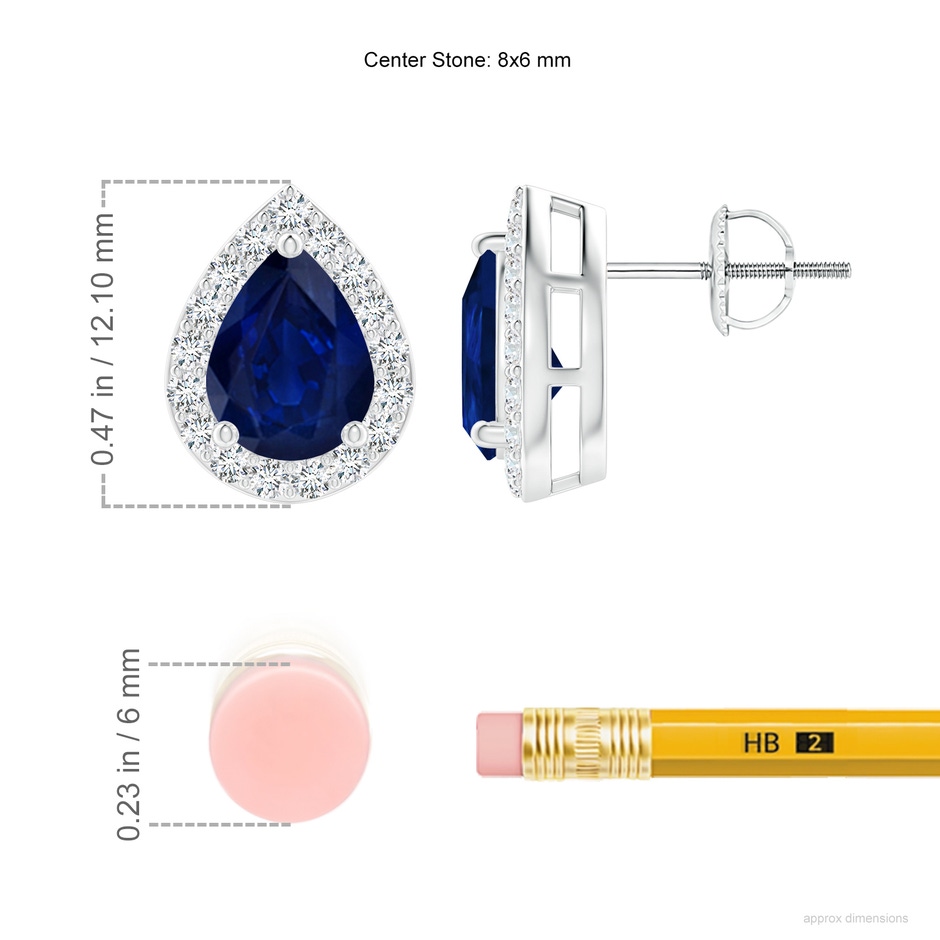 8x6mm AA Pear-Shaped Sapphire Halo Stud Earrings in P950 Platinum ruler