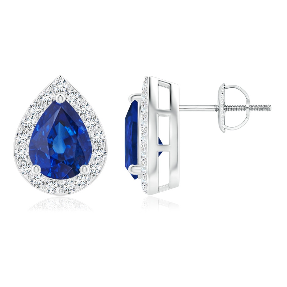 8x6mm AAA Pear-Shaped Sapphire Halo Stud Earrings in P950 Platinum 