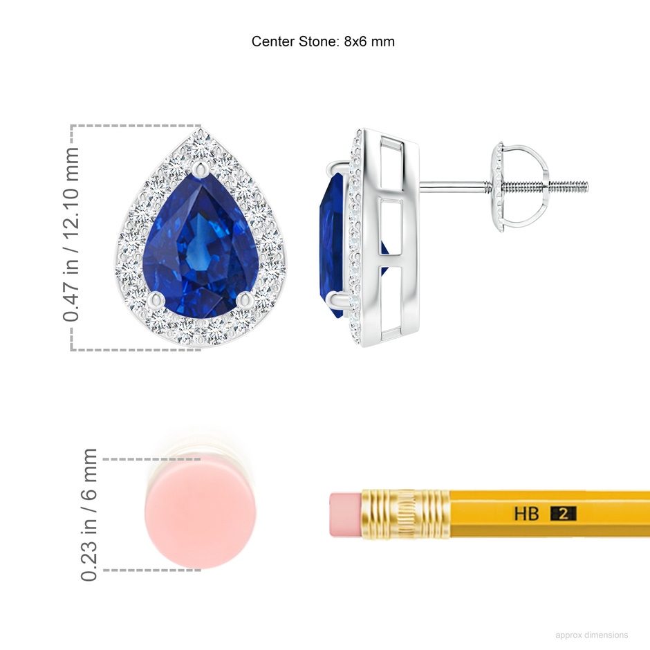 8x6mm AAA Pear-Shaped Sapphire Halo Stud Earrings in P950 Platinum ruler