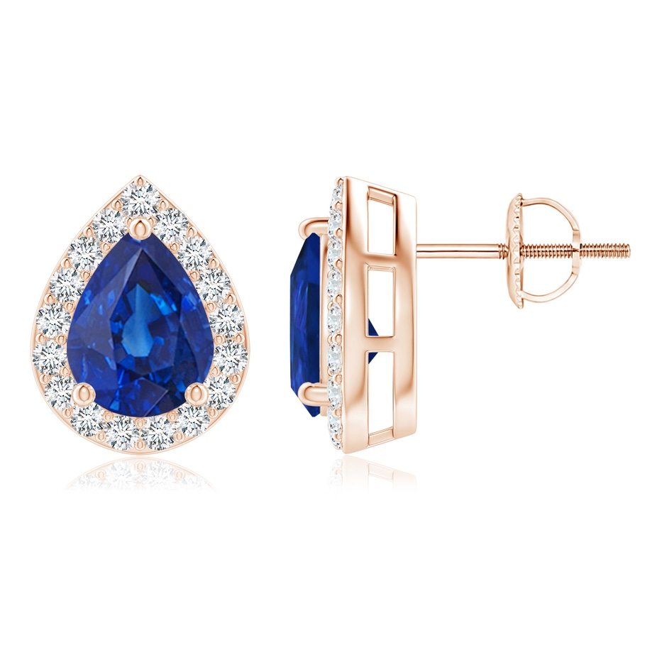 8x6mm AAA Pear-Shaped Sapphire Halo Stud Earrings in Rose Gold 