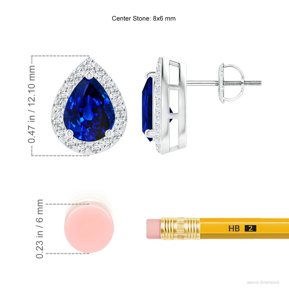 8x6mm AAAA Pear-Shaped Sapphire Halo Stud Earrings in P950 Platinum ruler