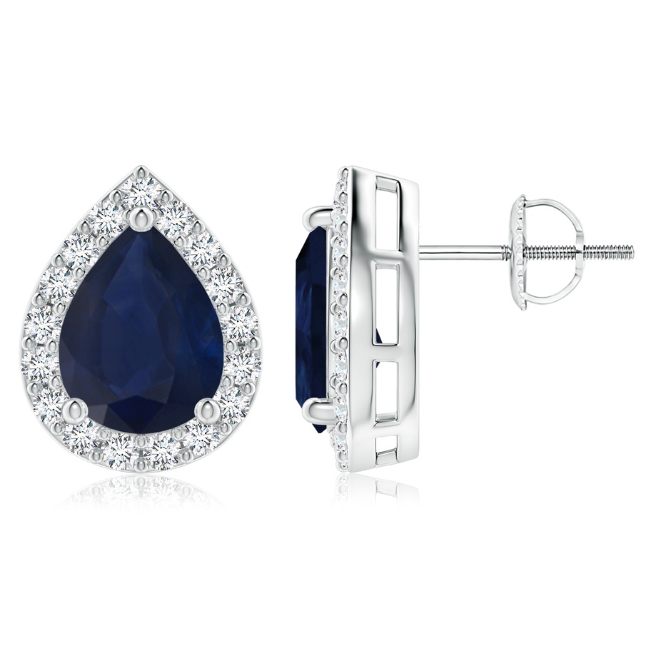 9x7mm A Pear-Shaped Sapphire Halo Stud Earrings in White Gold 