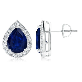 9x7mm AA Pear-Shaped Sapphire Halo Stud Earrings in P950 Platinum