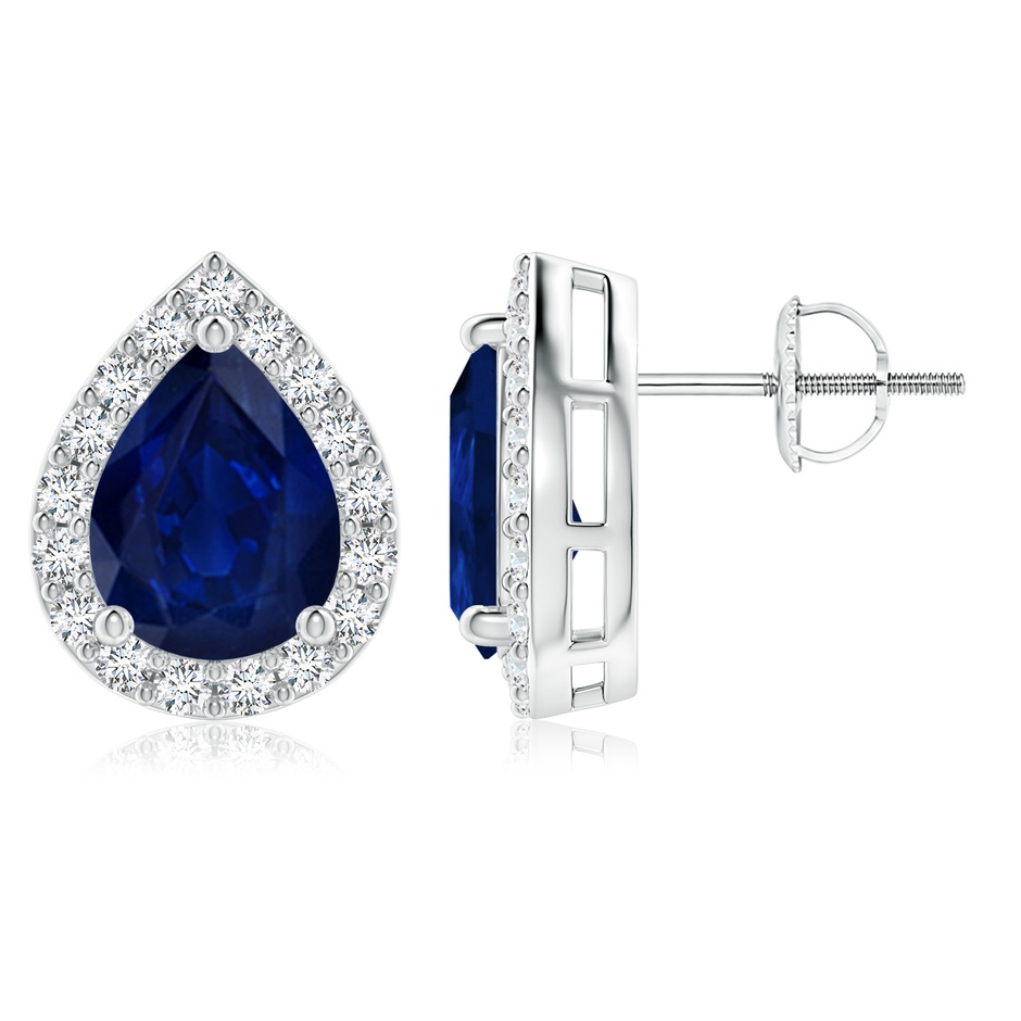 9x7mm AA Pear-Shaped Sapphire Halo Stud Earrings in P950 Platinum 