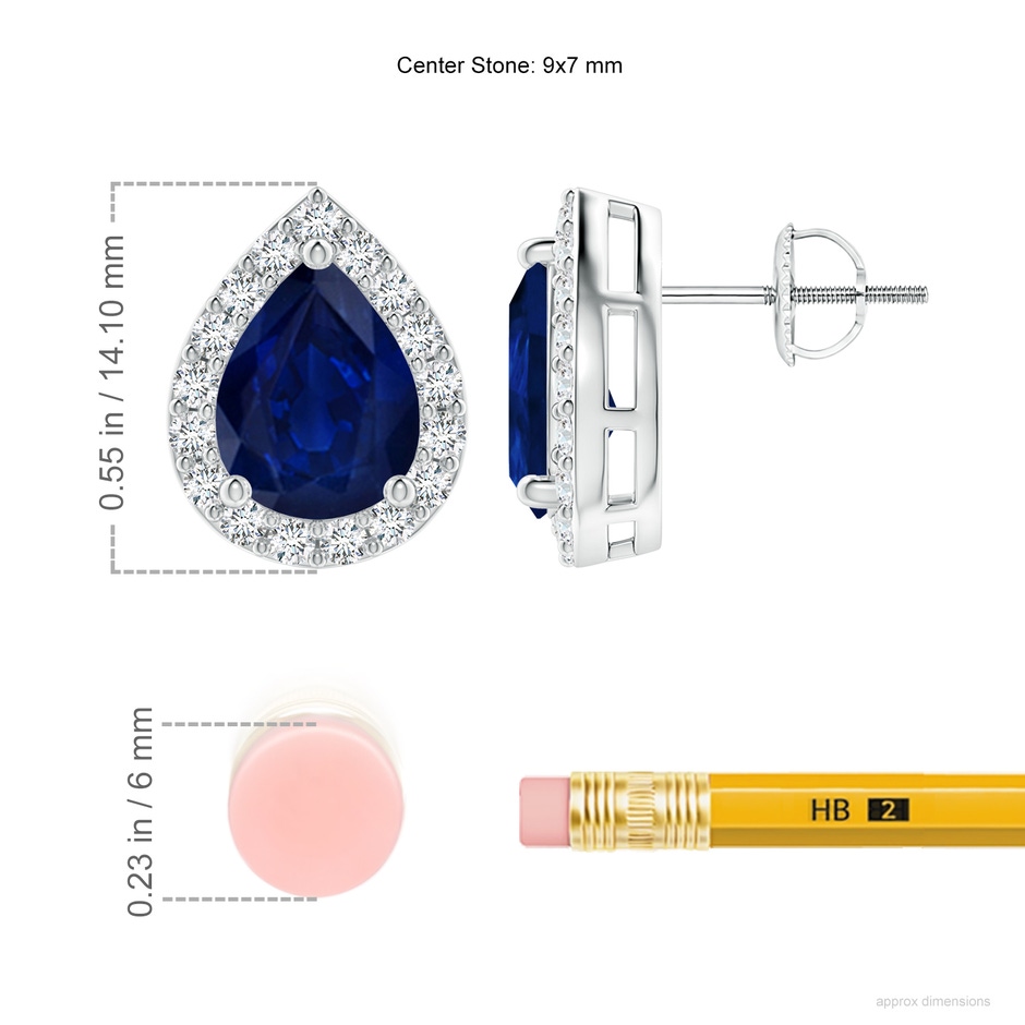 9x7mm AA Pear-Shaped Sapphire Halo Stud Earrings in P950 Platinum ruler