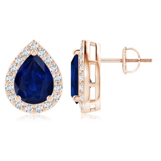 9x7mm AA Pear-Shaped Sapphire Halo Stud Earrings in Rose Gold