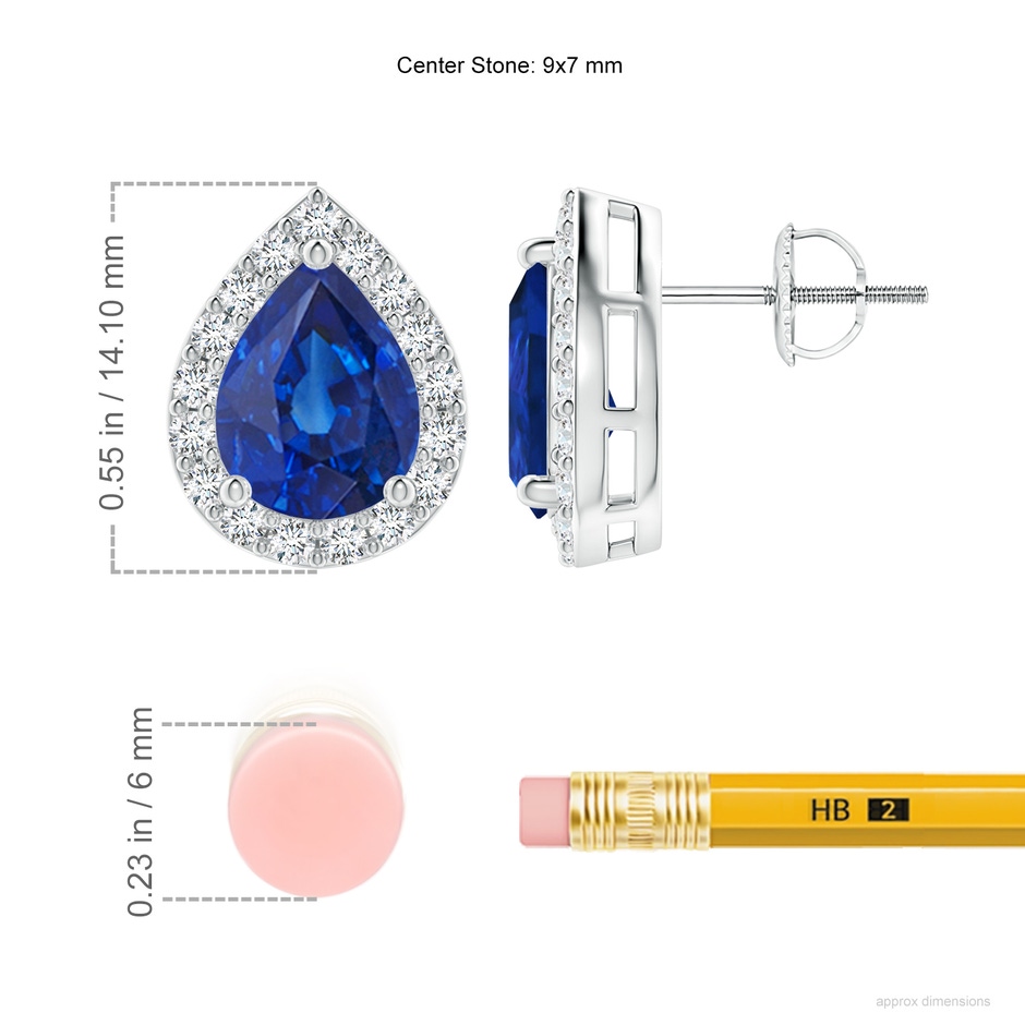 9x7mm AAA Pear-Shaped Sapphire Halo Stud Earrings in P950 Platinum ruler