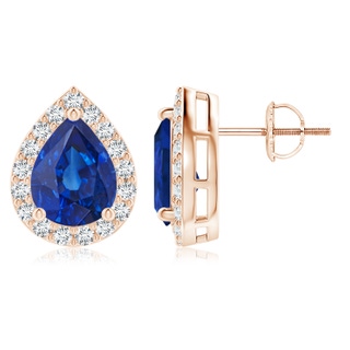 9x7mm AAA Pear-Shaped Sapphire Halo Stud Earrings in Rose Gold