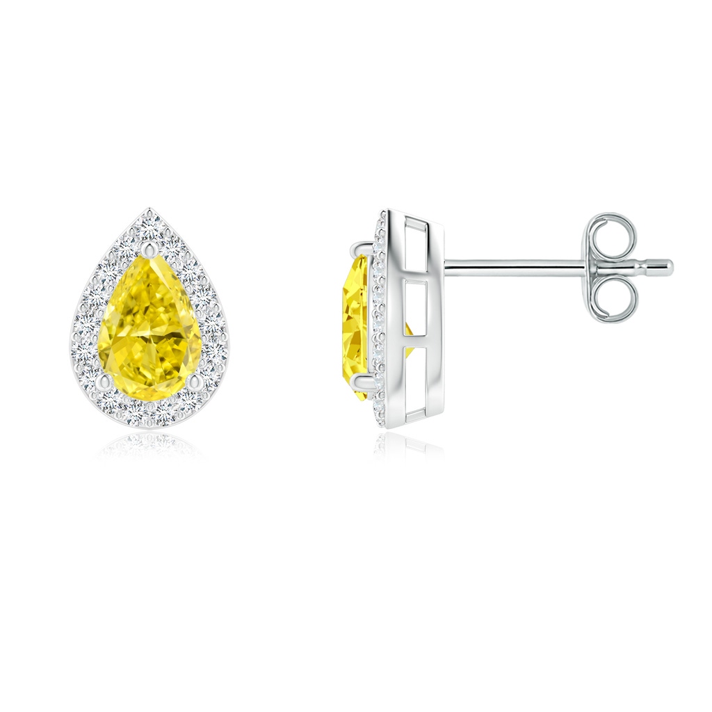 6x4mm AAAA Pear-Shaped Fancy Intense Yellow Diamond Halo Stud Earrings in P950 Platinum