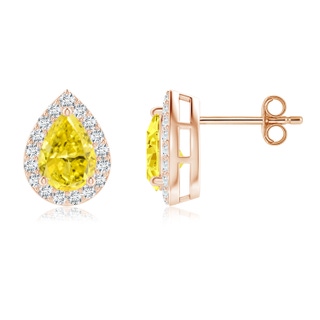 7x5mm AAAA Pear-Shaped Fancy Intense Yellow Diamond Halo Stud Earrings in 10K Rose Gold