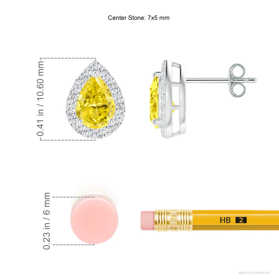 7x5mm AAAA Pear-Shaped Fancy Intense Yellow Diamond Halo Stud Earrings in White Gold ruler