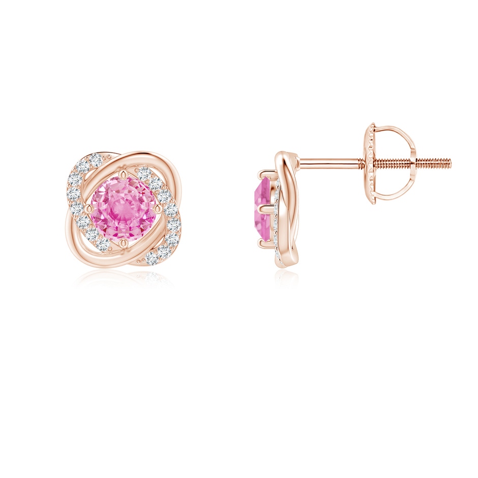 4mm A Pink Sapphire Solitaire Knot Stud Earrings in Rose Gold 