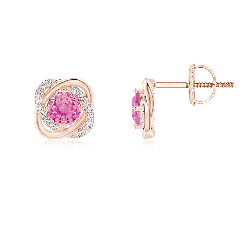 4mm AA Pink Sapphire Solitaire Knot Stud Earrings in Rose Gold 