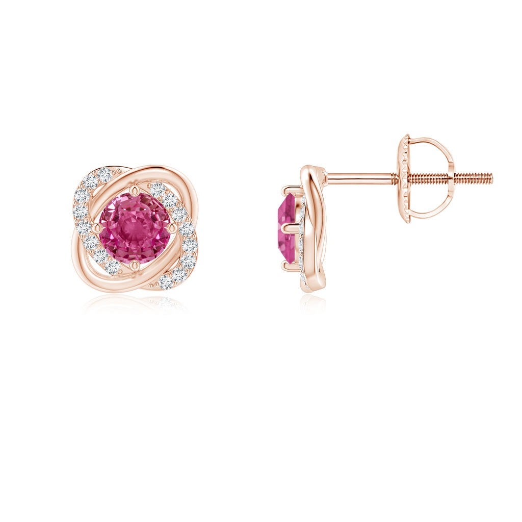 4mm AAAA Pink Sapphire Solitaire Knot Stud Earrings in Rose Gold