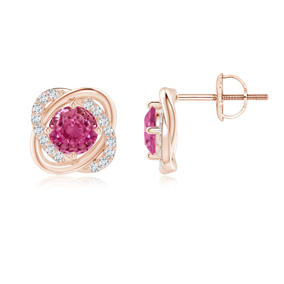 5mm AAAA Pink Sapphire Solitaire Knot Stud Earrings in Rose Gold 