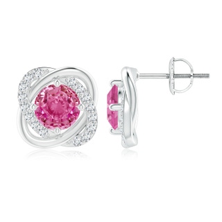 6mm AAA Pink Sapphire Solitaire Knot Stud Earrings in P950 Platinum