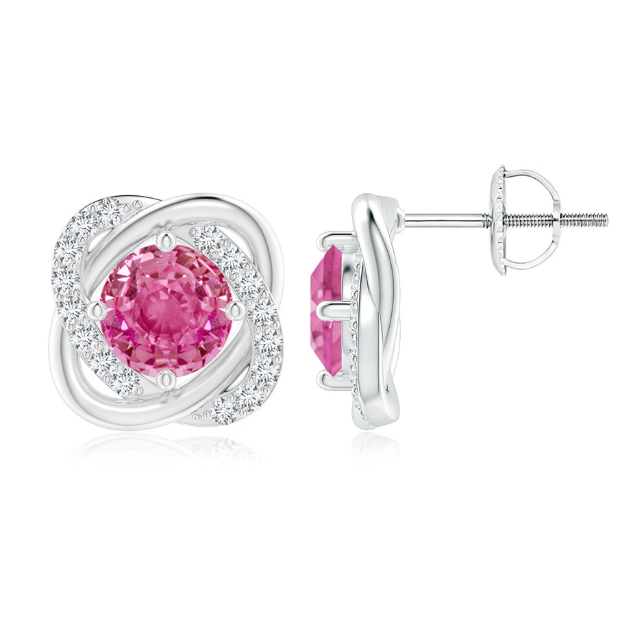 6mm AAA Pink Sapphire Solitaire Knot Stud Earrings in White Gold 