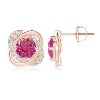 6mm AAAA Pink Sapphire Solitaire Knot Stud Earrings in 18K Rose Gold