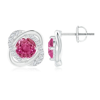 6mm AAAA Pink Sapphire Solitaire Knot Stud Earrings in P950 Platinum