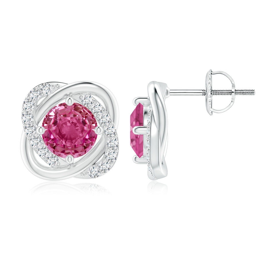 6mm AAAA Pink Sapphire Solitaire Knot Stud Earrings in P950 Platinum 