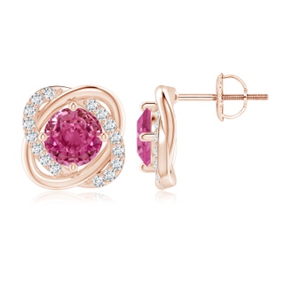 6mm AAAA Pink Sapphire Solitaire Knot Stud Earrings in Rose Gold