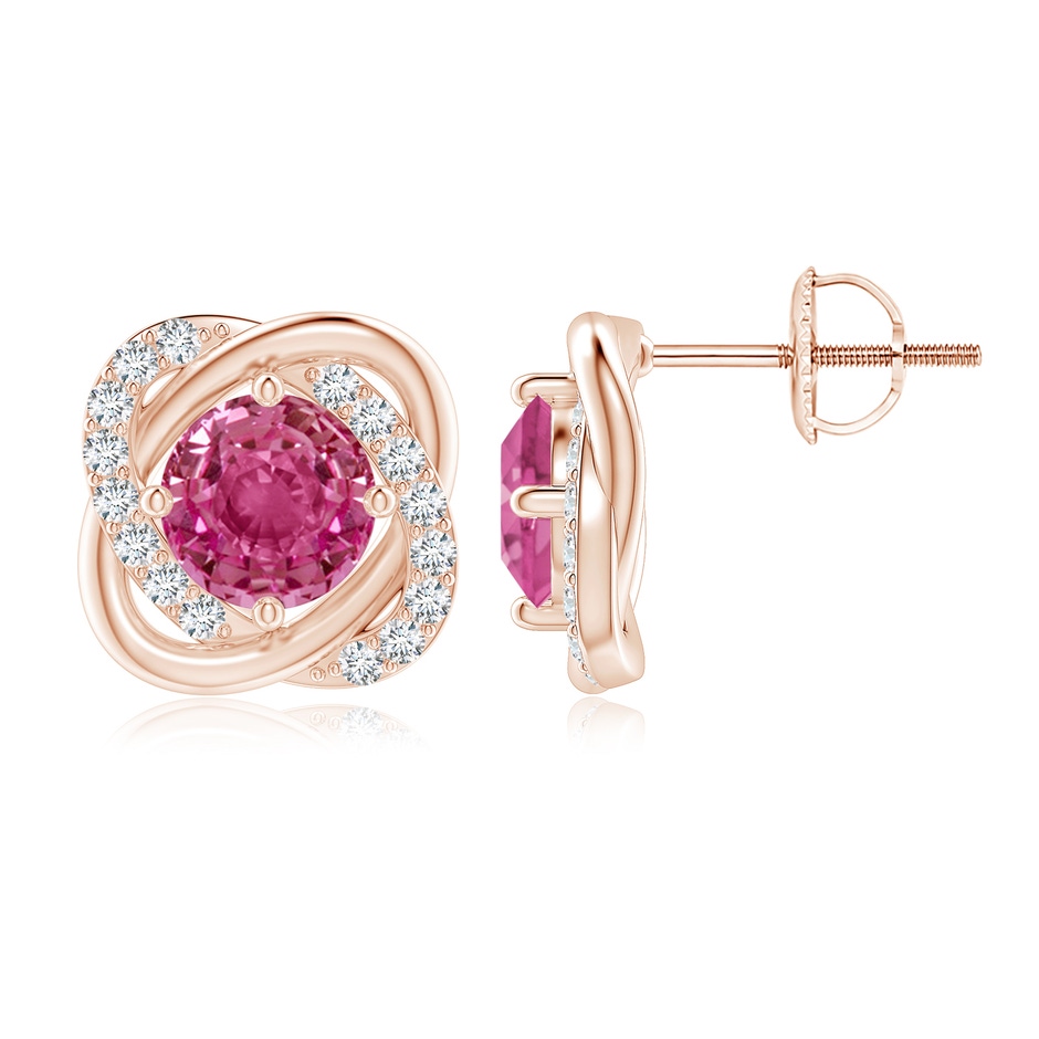 6mm AAAA Pink Sapphire Solitaire Knot Stud Earrings in Rose Gold 