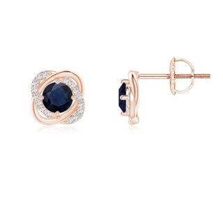 4mm A Sapphire Solitaire Knot Stud Earrings in 10K Rose Gold