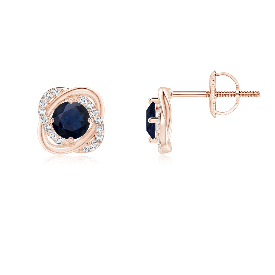 4mm A Sapphire Solitaire Knot Stud Earrings in Rose Gold 