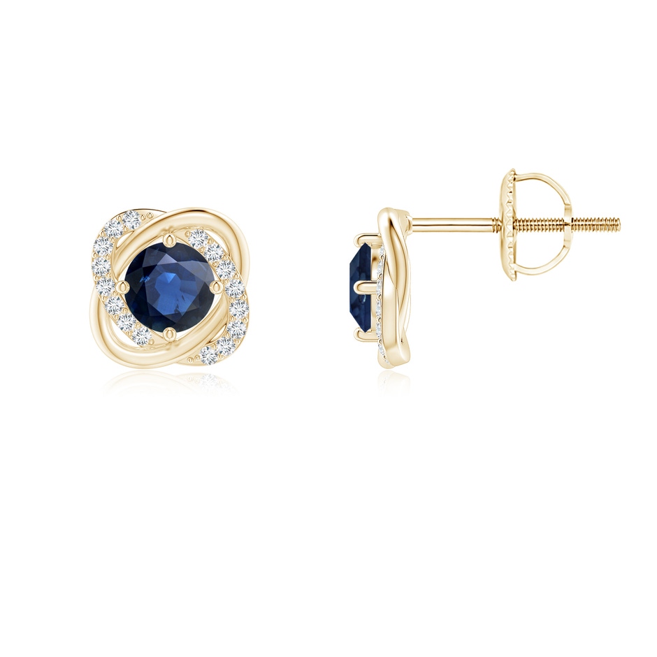 4mm AA Sapphire Solitaire Knot Stud Earrings in Yellow Gold 