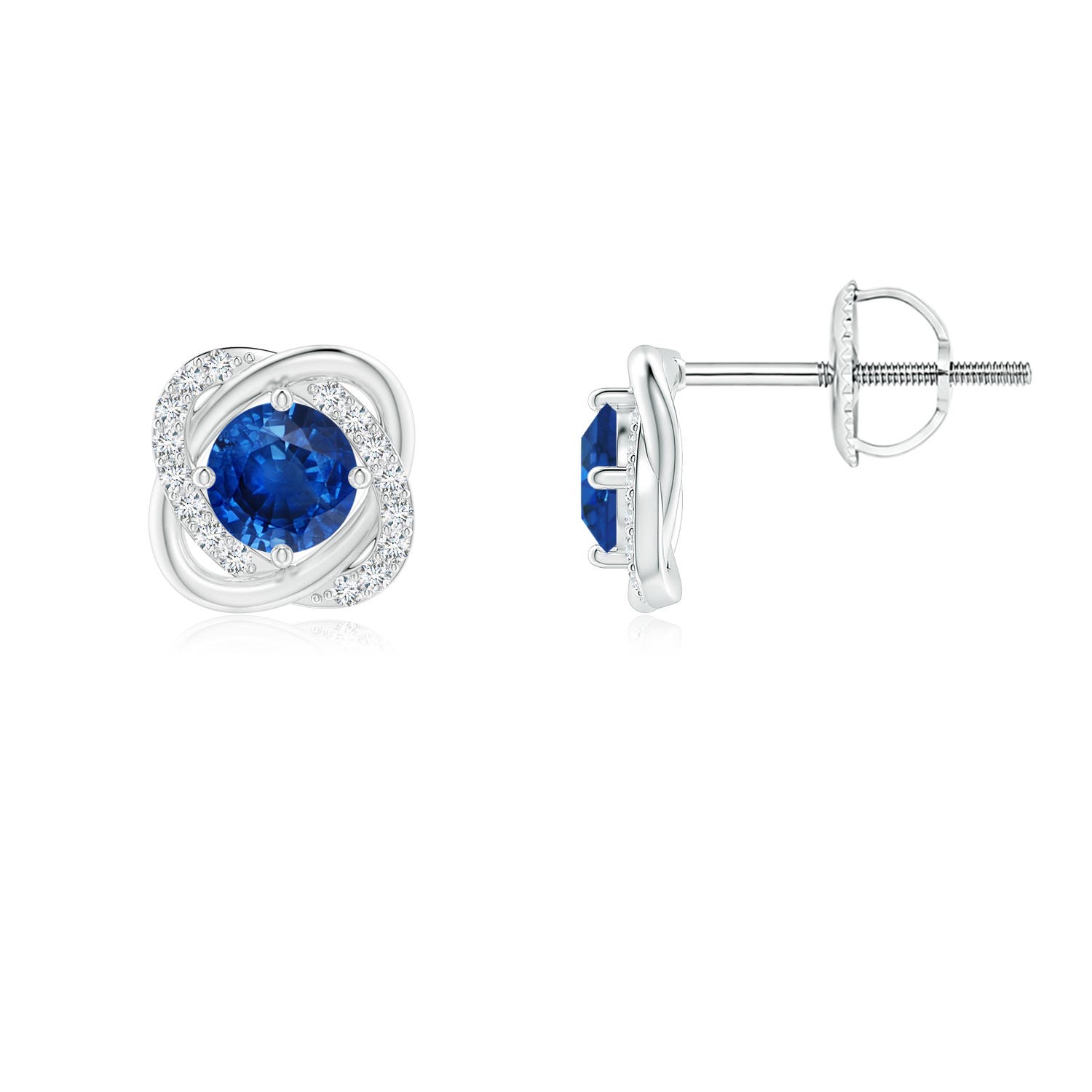 4mm AAA Sapphire Solitaire Knot Stud Earrings in 18CT White Gold