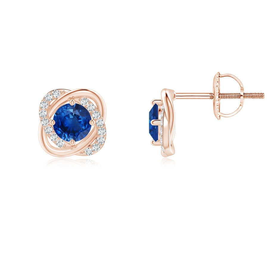 4mm AAA Sapphire Solitaire Knot Stud Earrings in Rose Gold 