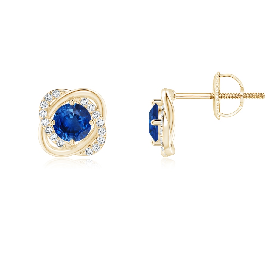 4mm AAA Sapphire Solitaire Knot Stud Earrings in Yellow Gold 