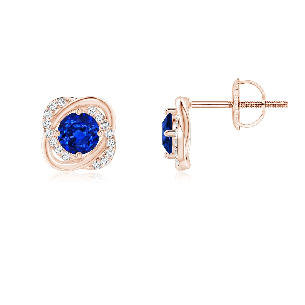 4mm AAAA Sapphire Solitaire Knot Stud Earrings in Rose Gold