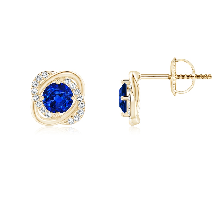 4mm AAAA Sapphire Solitaire Knot Stud Earrings in Yellow Gold 