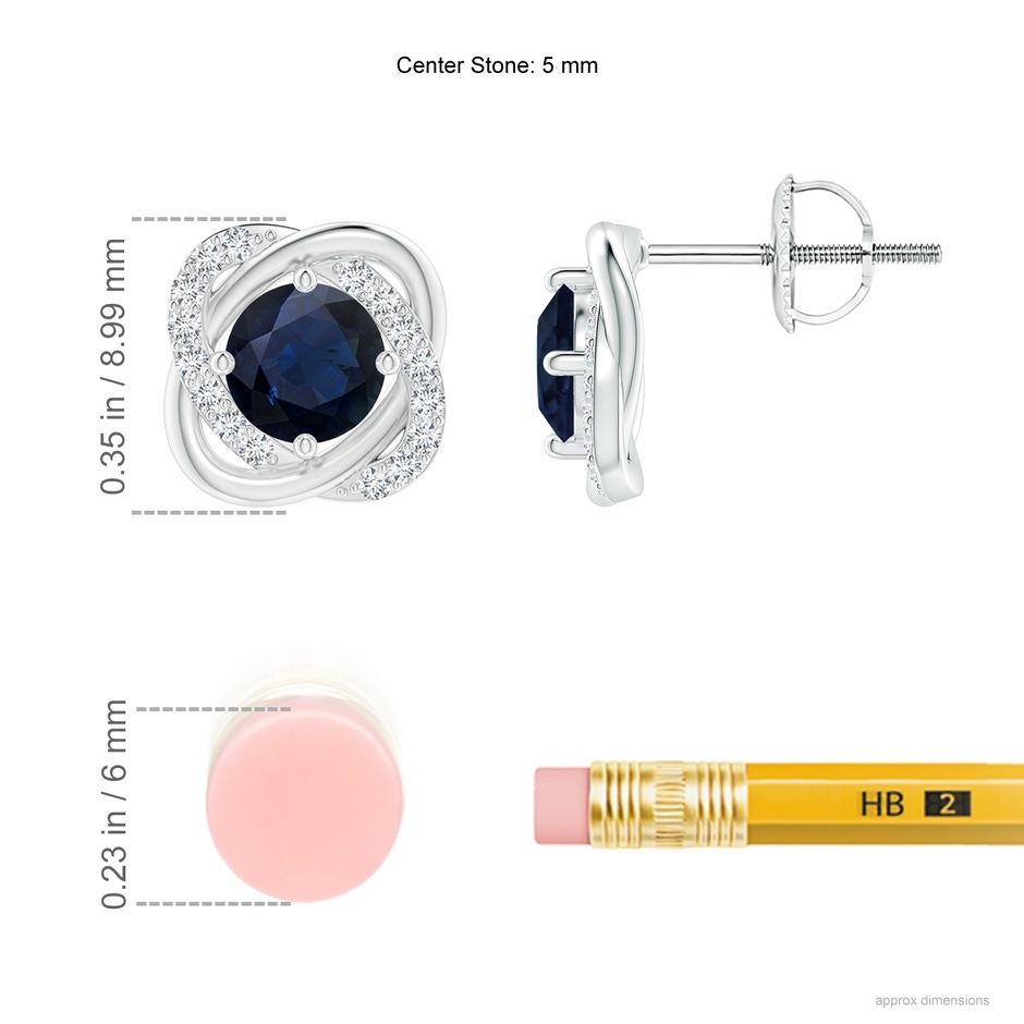 5mm A Sapphire Solitaire Knot Stud Earrings in P950 Platinum ruler