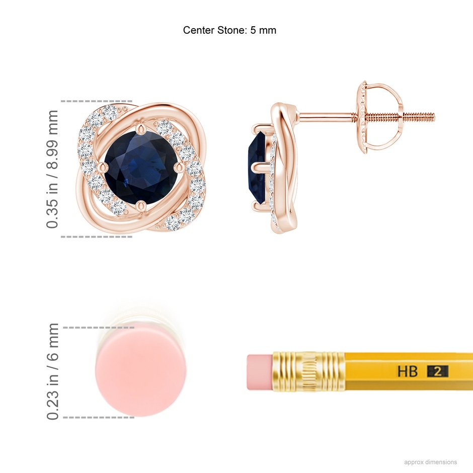 5mm A Sapphire Solitaire Knot Stud Earrings in Rose Gold ruler