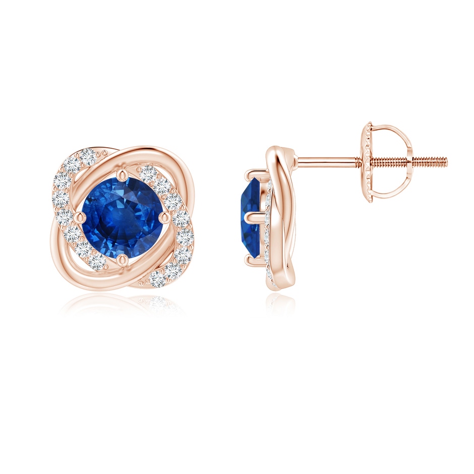 5mm AAA Sapphire Solitaire Knot Stud Earrings in Rose Gold 