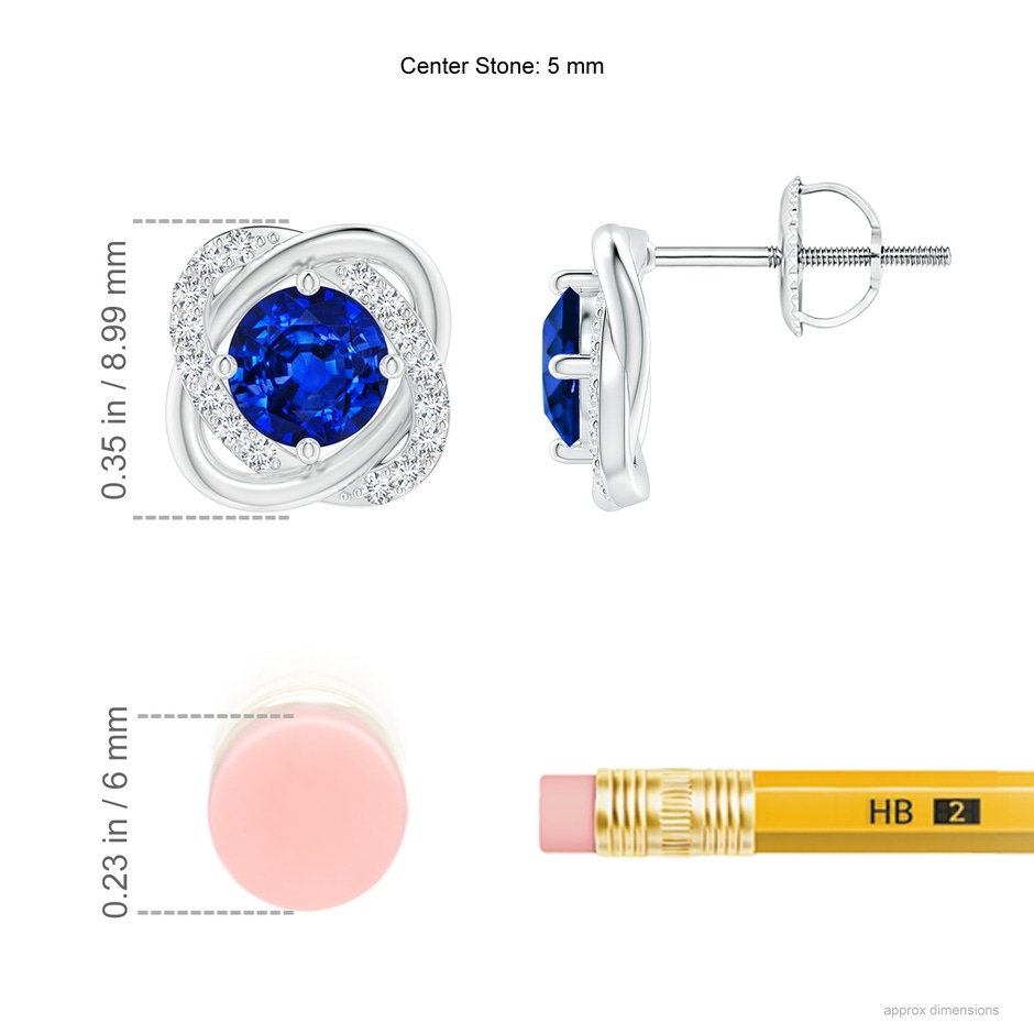 5mm AAAA Sapphire Solitaire Knot Stud Earrings in P950 Platinum ruler