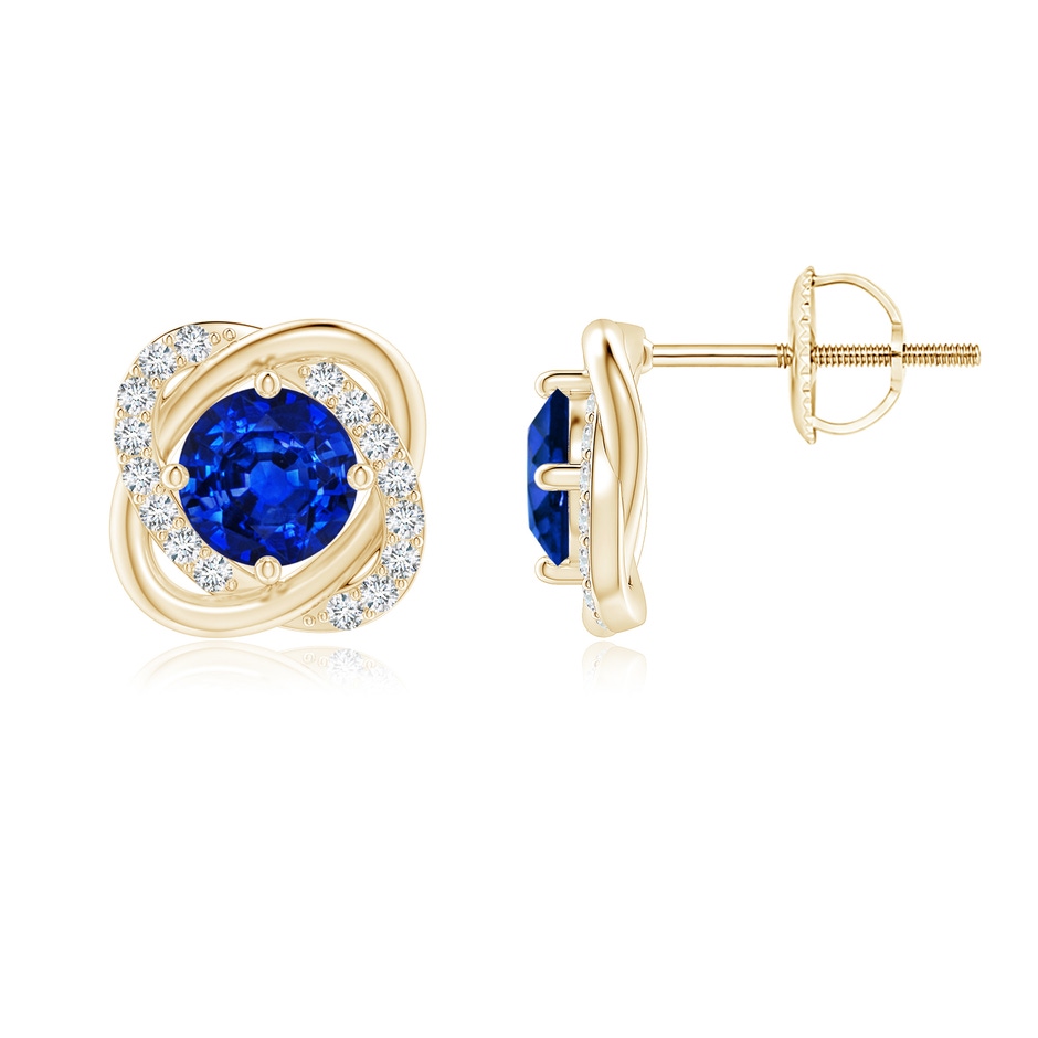 5mm AAAA Sapphire Solitaire Knot Stud Earrings in Yellow Gold 