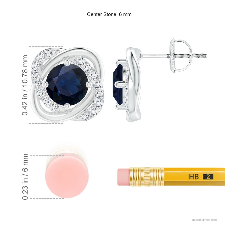 6mm A Sapphire Solitaire Knot Stud Earrings in White Gold ruler