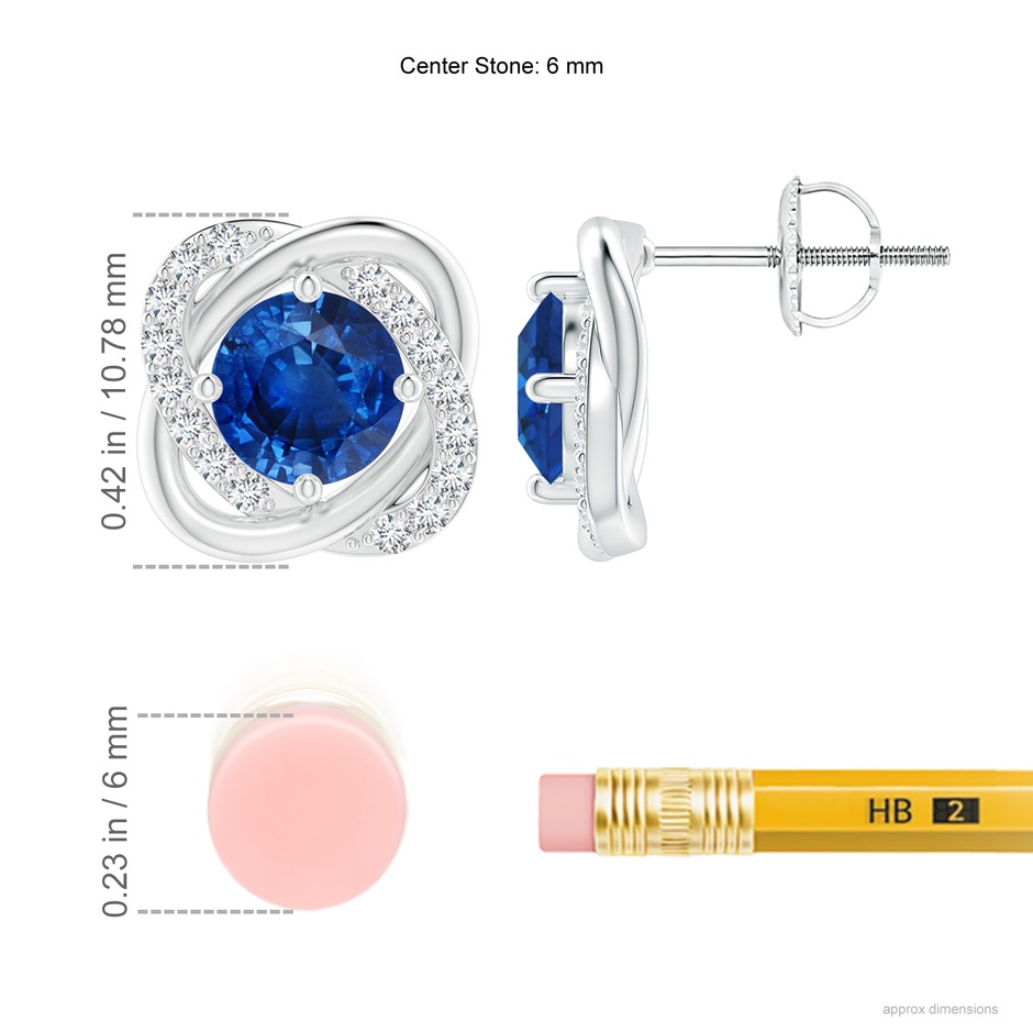 6mm AAA Sapphire Solitaire Knot Stud Earrings in P950 Platinum ruler