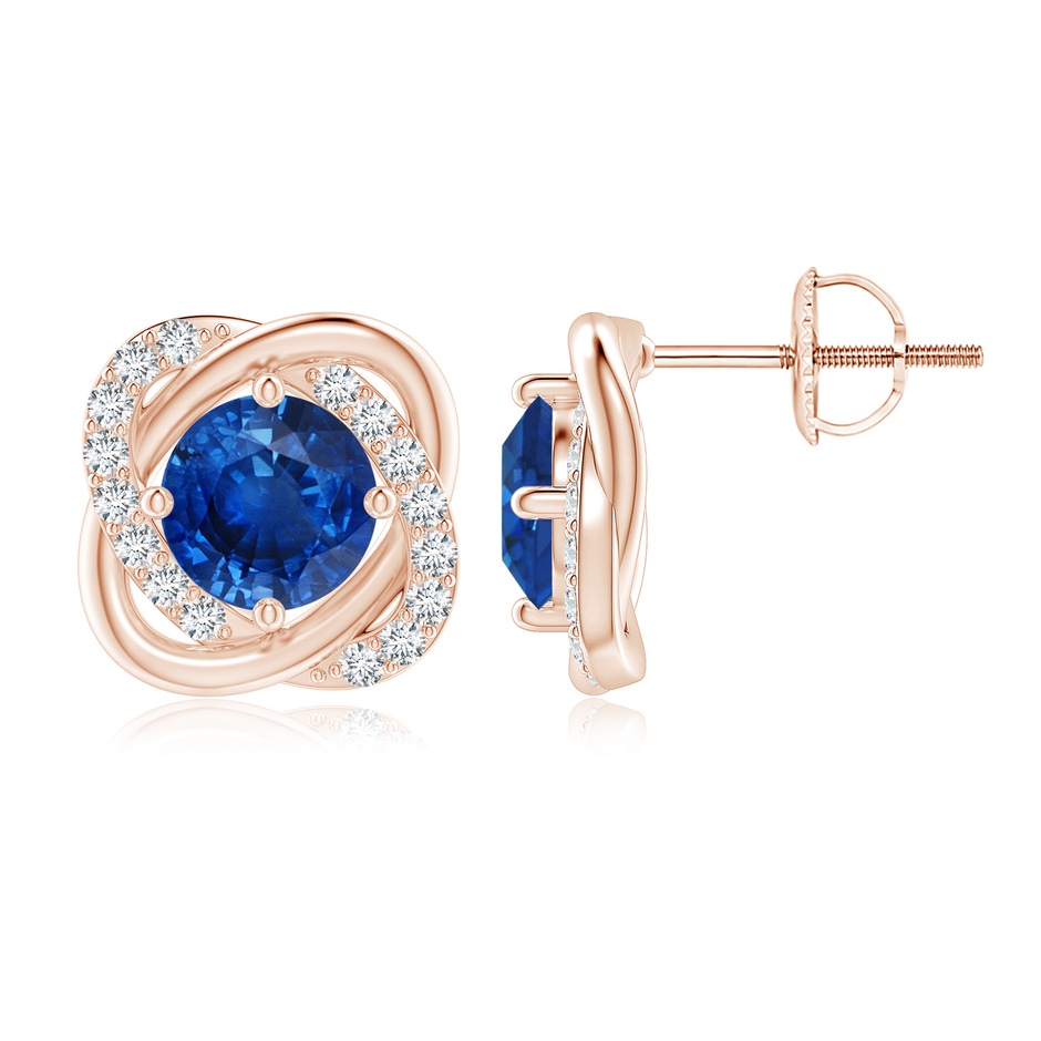 6mm AAA Sapphire Solitaire Knot Stud Earrings in Rose Gold 