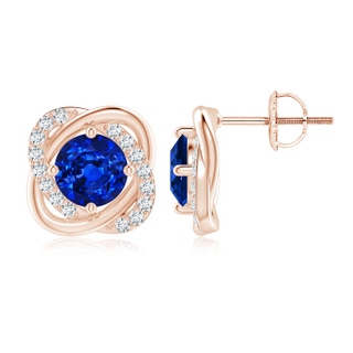 6mm AAAA Sapphire Solitaire Knot Stud Earrings in Rose Gold