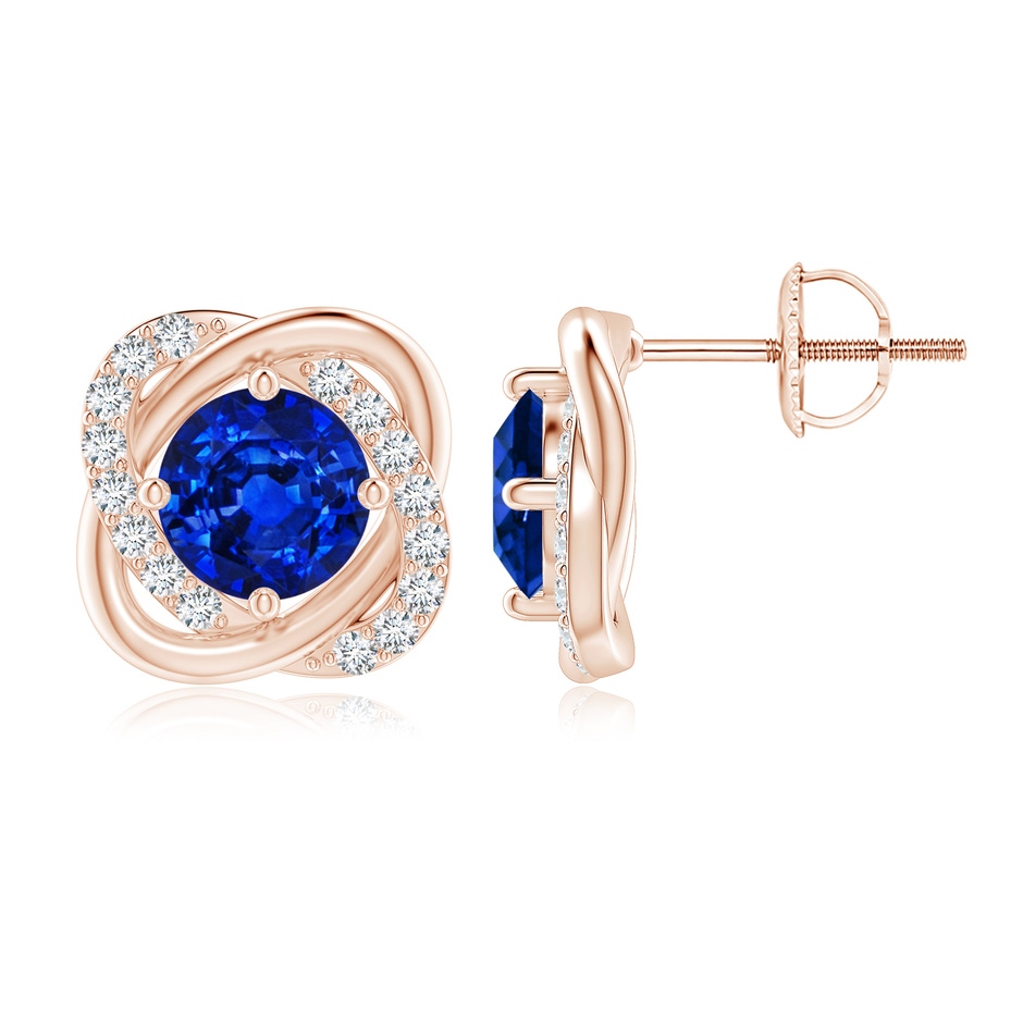 6mm AAAA Sapphire Solitaire Knot Stud Earrings in Rose Gold 